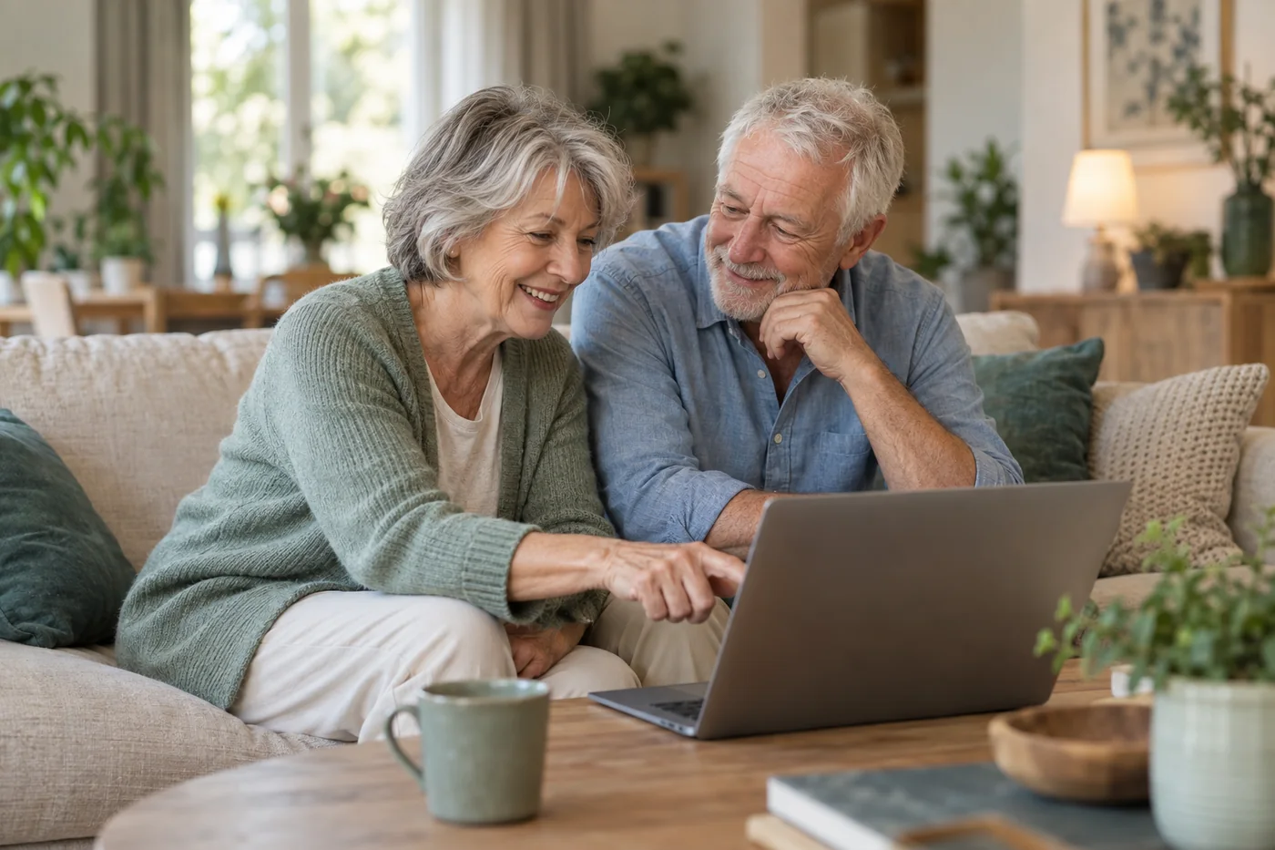 Älteres Paar nutzt gemeinsam einen Laptop